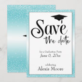 卒業パーティーの日付の保存，ターコイズ 招待状 (正面/裏面)