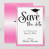 卒業パーティーの日付をホットピンクで黒く保存 招待状 (正面/裏面)