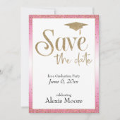卒業パーティーの日付を保存する金ゴールドとピンク 招待状 (正面)