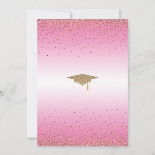 卒業パーティーの日付を保存する金ゴールドとピンク 招待状 (裏面)