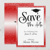 卒業パーティーの日付を保存する、さくらんぼ赤 招待状 (正面/裏面)
