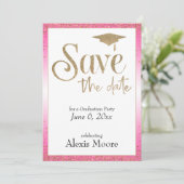 卒業パーティーの日付を保存する（ホットピンク） 招待状 (スタンド正面)