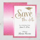 卒業パーティーの日付を保存する（ホットピンク） 招待状 (正面/裏面)