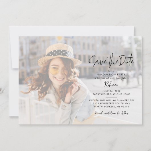 卒業パーティーの日付を保存する 案内状 (裏面)