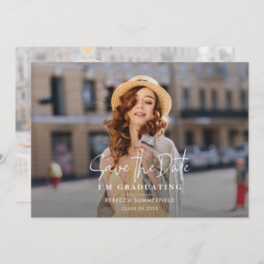 卒業パーティーの日付を保存する 案内状 (正面/裏面)