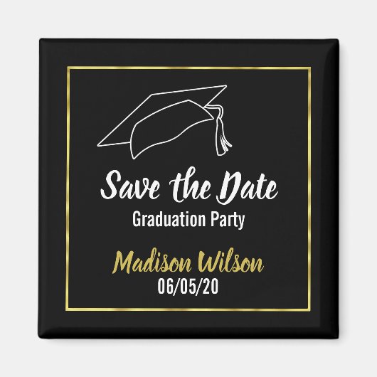 卒業パーティーの日付を保存 |フェイク縁ど マグネット (正面)