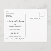 卒業パーティーの日程を保存する写真 黒 ポストカード (裏面)