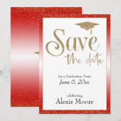 卒業パーティーの日程を保存 - チェリー レッド 招待状 (正面/裏面)