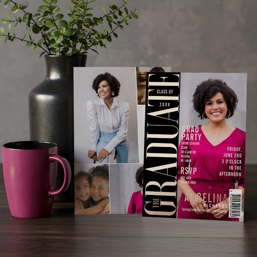 卒業パーティーの楽しいおしゃれな雑誌の表紙 卒業祝いパーティー 箔招待状