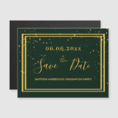 卒業パーティーの緑の金ゴールドは日付の磁石を保存 マグネット招待状 (正面/裏面)