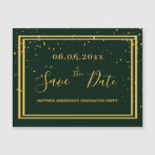 卒業パーティーの緑の金ゴールドは日付の磁石を保存 マグネット招待状 (正面)