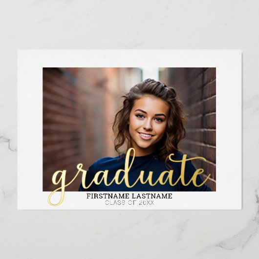 卒業パーティーの脚本の大学院モダン写真 箔招待状 (正面)