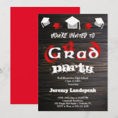 卒業パーティーの赤いぼやけたテキスト 招待状 (正面/裏面)
