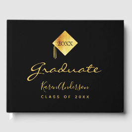 卒業パーティーの黒い金ゴールドキャップ ゲストブック
