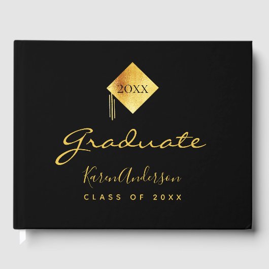 卒業パーティーの黒い金ゴールドキャップ ゲストブック (正面)