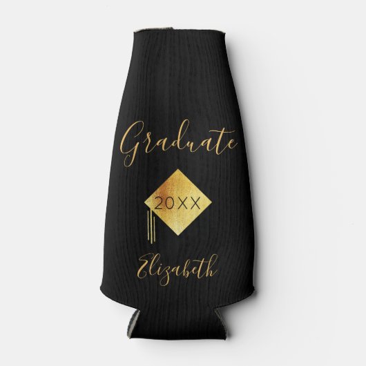 卒業パーティーの黒い金ゴールドキャップ ボトルクーラー (正面)