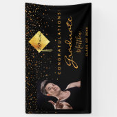 卒業パーティーの黒い金ゴールド紙吹雪写真 横断幕 (縦)