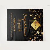 卒業パーティーの黒と金の星 卒業生 タペストリー (正面(横))