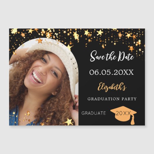 卒業パーティーの黒写真Dateカードを保存 マグネット招待状 (正面)