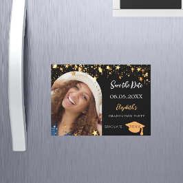 卒業パーティーの黒写真Dateカードを保存 マグネット招待状