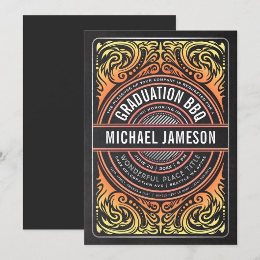 卒業パーティーのBBQ招待状 グリルと火 招待状 (正面/裏面)