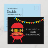 卒業パーティーのBBQ、バーベキュー、グリル、 インビテーションポストカード (正面/裏面)