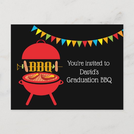 卒業パーティーのBBQ、バーベキュー、グリル、 インビテーションポストカード (正面)