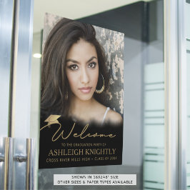 卒業パーティーへようこそフォトブラック金ゴールドスクリプト ポスター