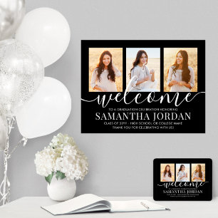 卒業パーティーへようこそ3フォトコラージブラック ポスター