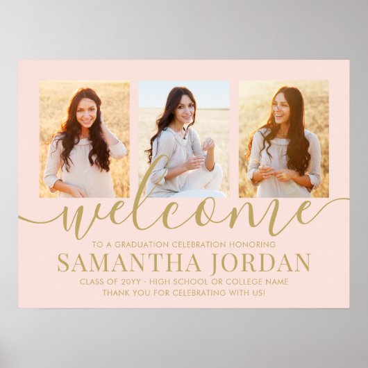 卒業パーティーへようこそ3フォト赤面ピンク&金ゴールド ポスター (正面)