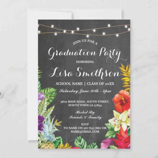 卒業パーティーアロハトロピカルルアウ(ハワイ式宴会)ライト招待状 招待状 (正面)