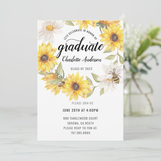 卒業パーティーイエローホワイトヒマワリパーティー 招待状 (スタンド正面)