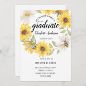 卒業パーティーイエローホワイトヒマワリパーティー 招待状 (正面/裏面)