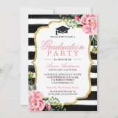 卒業パーティーウォーターカラーフローラ金ゴールドグリッター 招待状 (正面)