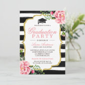 卒業パーティーウォーターカラーフローラ金ゴールドグリッター 招待状 (スタンド正面)