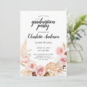 卒業パーティーウォーターカラー赤面ピンクフローラ 招待状 (スタンド正面)