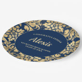 卒業パーティーエレガントネイビーブルー金ゴールド ペーパープレート (アングル)