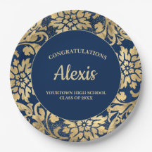 卒業パーティーエレガントネイビーブルー金ゴールド