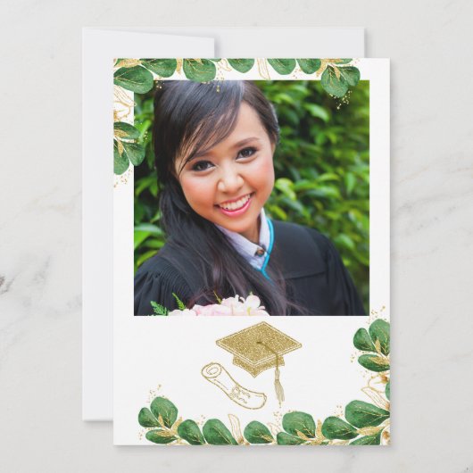 卒業パーティーエレガントフェイク金ゴールドフローラ 招待状 (裏面)