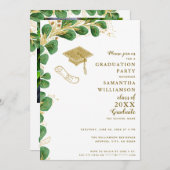 卒業パーティーエレガントフェイク金ゴールドフローラ 招待状 (正面/裏面)