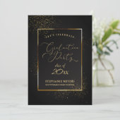 卒業パーティーエレガントブラック&金ゴールドグリッター 招待状 (スタンド正面)