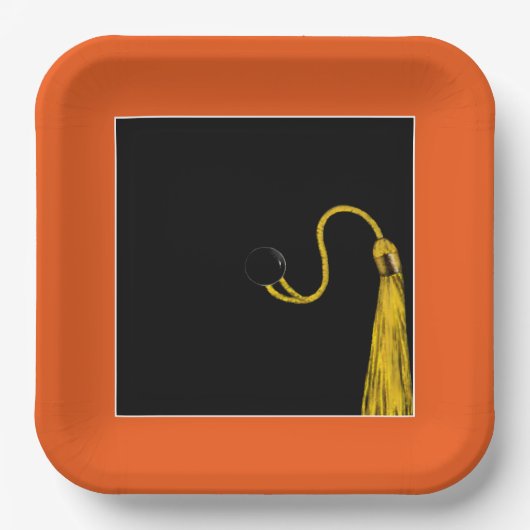 卒業パーティーオレンジ紙プレート ペーパープレート (正面)