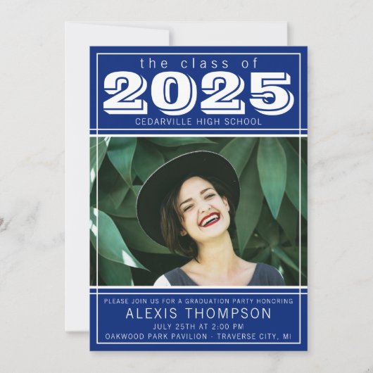 卒業パーティーオープンハウス2025フォトブルー 招待状 (正面)