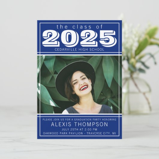 卒業パーティーオープンハウス2025フォトブルー 招待状 (スタンド正面)