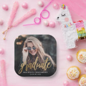 卒業パーティーカスタムフォト金ゴールドスクリプト ペーパープレート (パーティー)