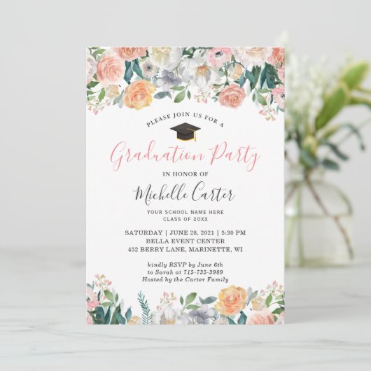 卒業パーティーガーデンエレガント開花バラフローラ 招待状 (スタンド正面)