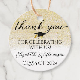 卒業パーティーキャップ金ゴールドグリッタースクリプトありがとう フェイバータグ