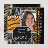 卒業パーティーグラッドブラックシルバーヒョウZEBRA 招待状 (正面/裏面)