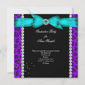 卒業パーティーグラードパープルティール(緑がかった色)ブルーレオパード 招待状 (裏面)