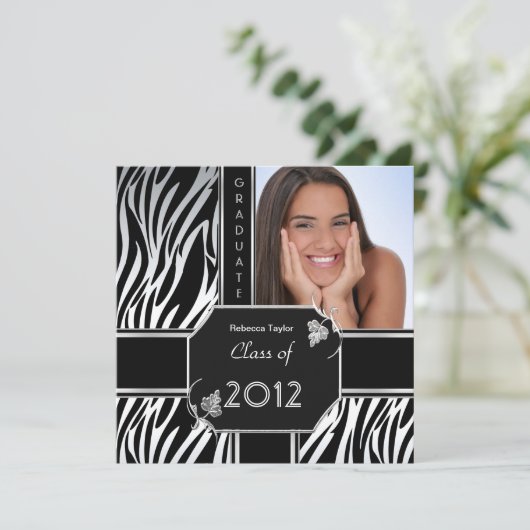 卒業パーティーグラード白黒ゼブラアニマル 招待状 (スタンド正面)